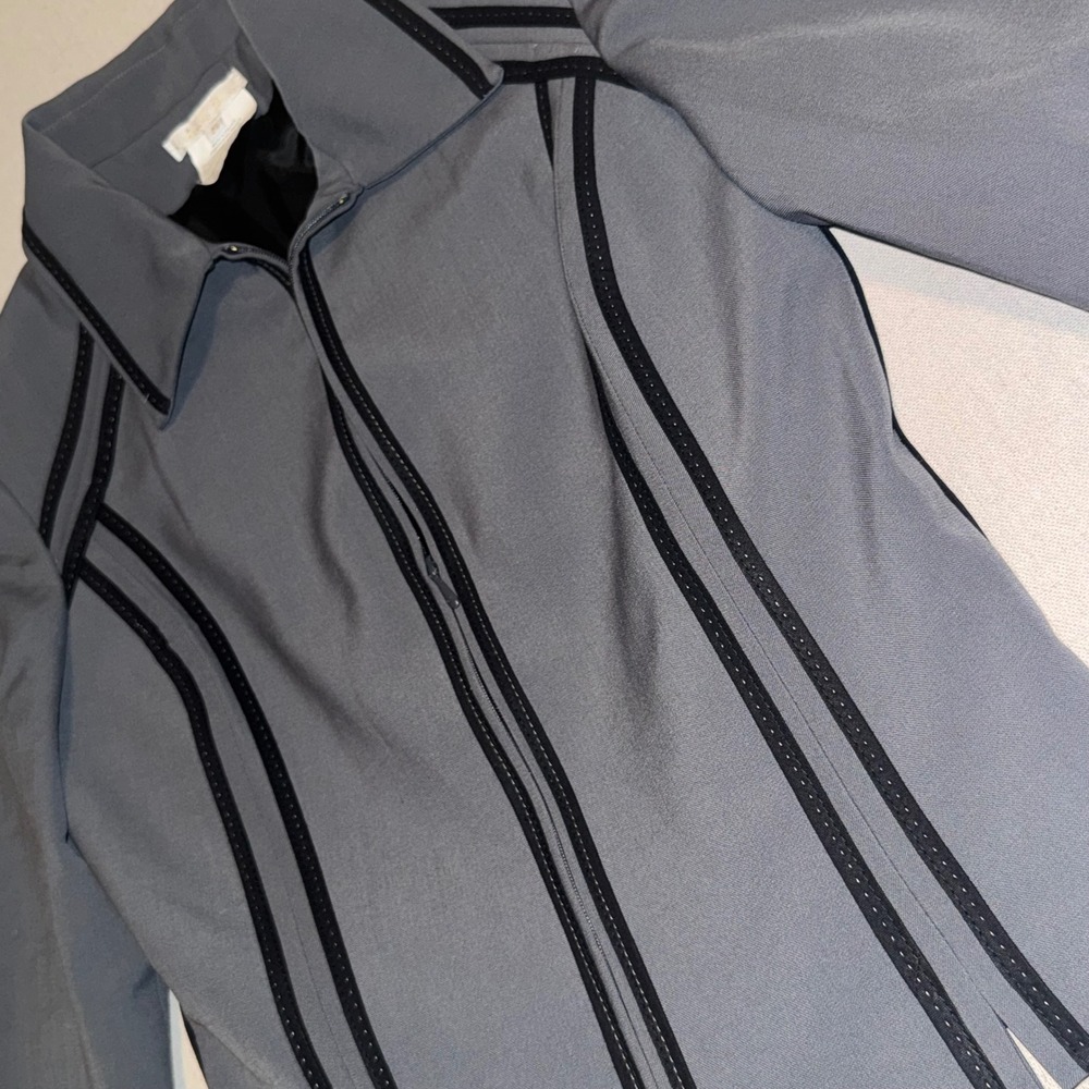 Les Chemins Blancs Grey Wool Blend Zip Front Piping Jacket Made in France 36